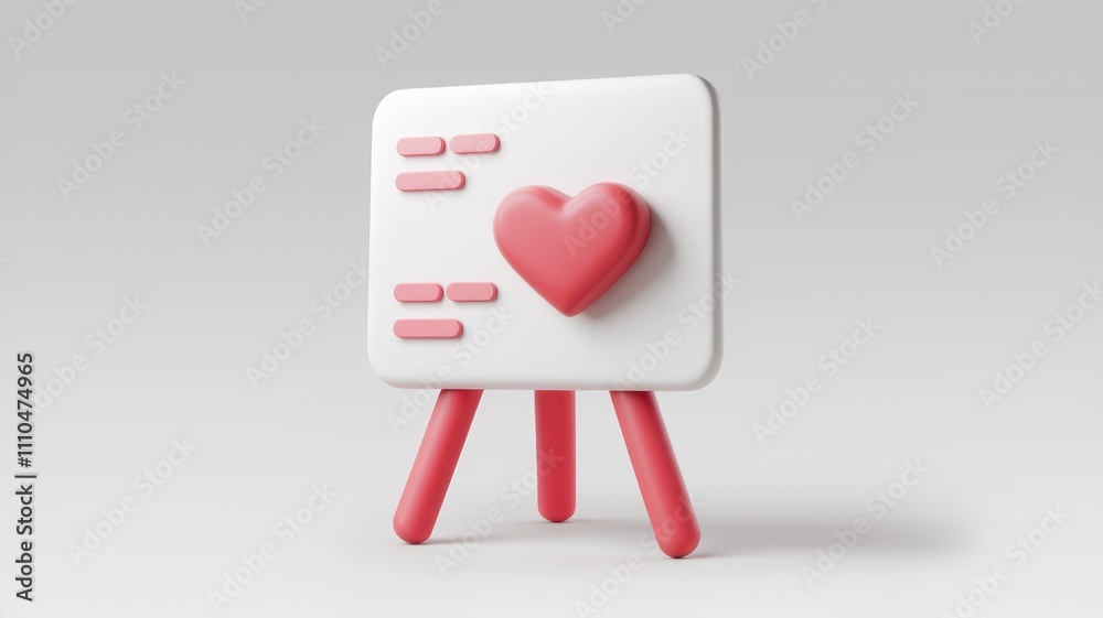 Aufkleber a 3d rendering of a small white board with a pink heart symbolizing love and messages.