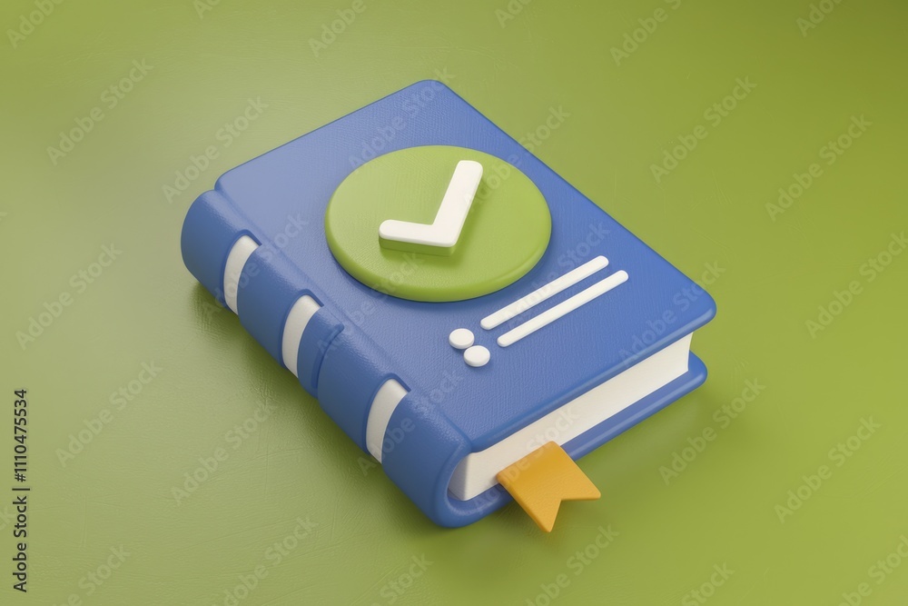 Poster A 3D rendered blue book with a green checkmark  symbolizing completion or verification.