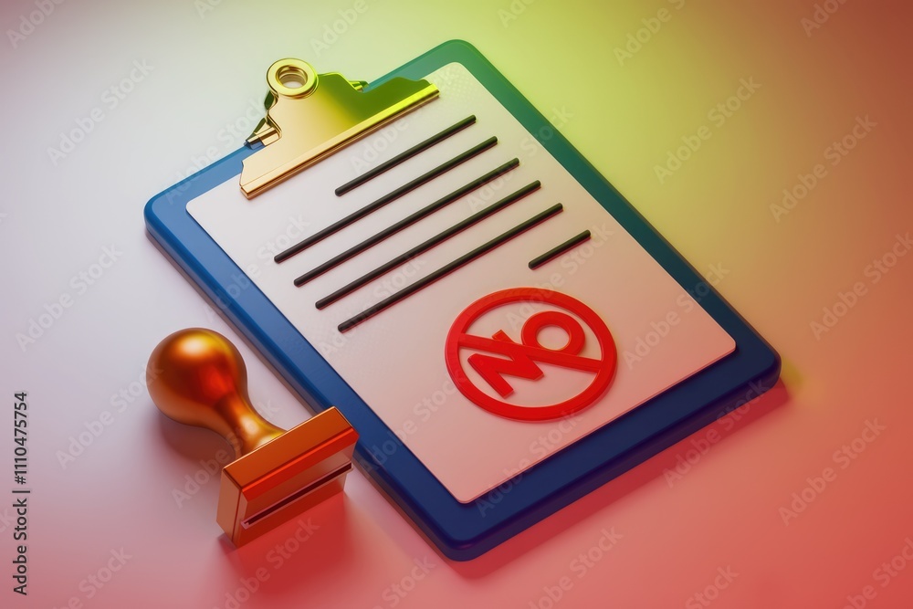 Poster Rejected application form with a red 'No' stamp signifying disapproval.