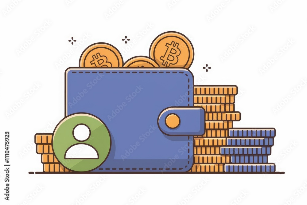 Poster a digital wallet overflowing with bitcoin symbolizing cryptocurrency wealth and online finance.