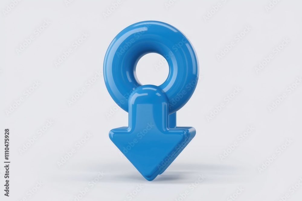 Poster A 3D rendering of a blue male symbol with a downward arrow  signifying decline or download.