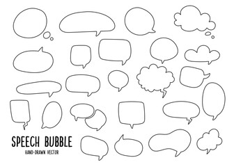 Speech bubbles set. Empty vector linear, black, outline. Hand drawn vector