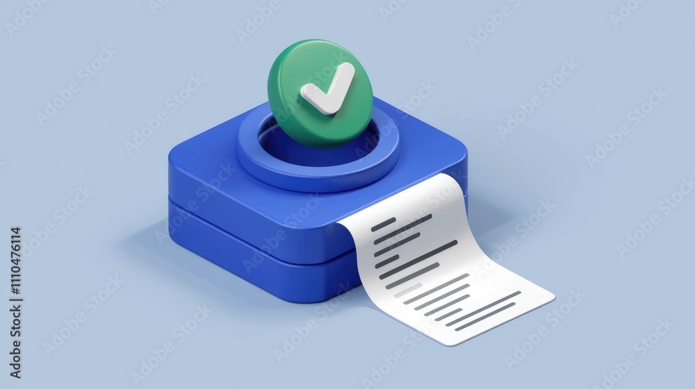 Fototapete A 3D rendering of a blue device printing a checklist  signifying task completion and verification.