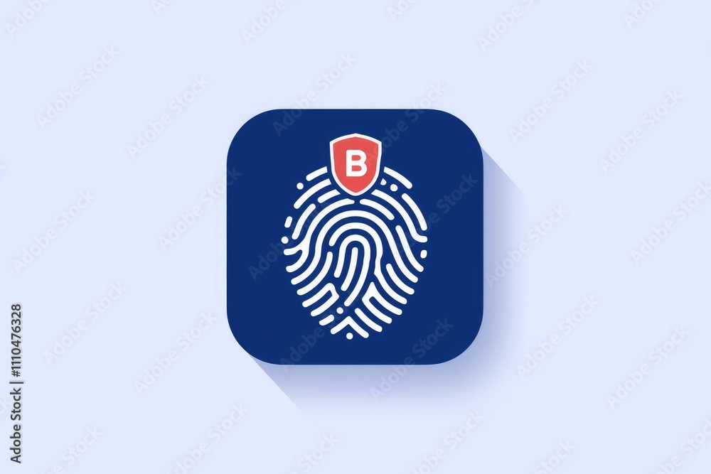 Aufkleber App icon depicting a fingerprint protected by a shield  symbolizing secure biometric authentication.
