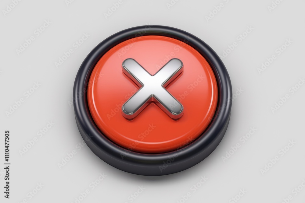 Poster A 3D rendered red button with a silver X signifying cancel  error  or no.