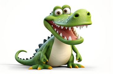 Cute Cartoon crocodile character on a Green Background. Generative AI