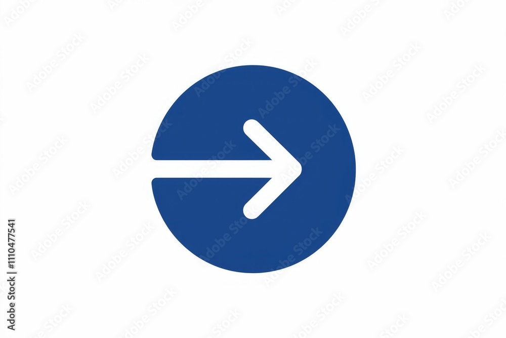Poster blue circle with white arrow symbolizes forward movement.