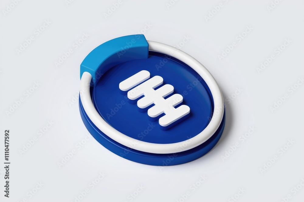 Poster 3d render of a blue and white circular icon featuring a stylized gear or cog symbol.