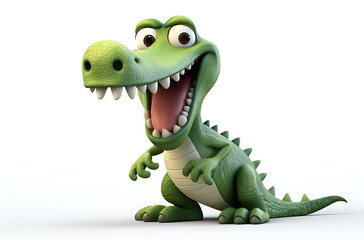 Fototapeta premium Cute Cartoon crocodile character on a Green Background. Generative AI