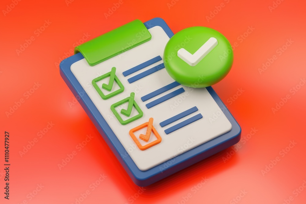 Poster A 3D checklist with checkmarks on a clipboard  symbolizing task completion and organization.