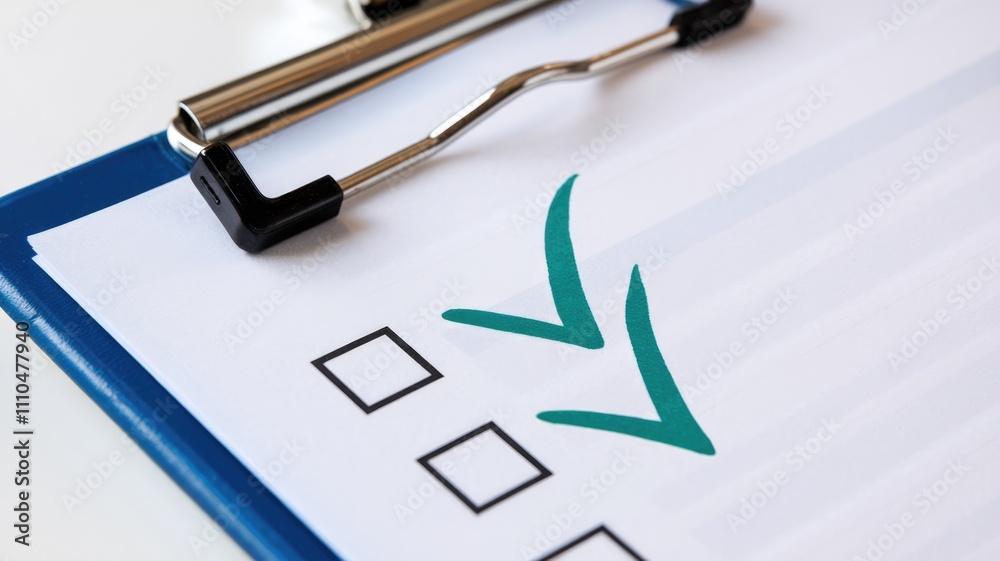 Poster A clipboard with a checklist and green checkmarks indicating completion or selection.