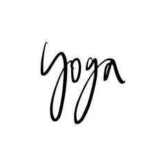 Black grunge yoga font lettering calligraphy brush hand drawn symbol, minimalistic illustration clipart. Decor logo yogi element for logo, label, emblem, poster, wall art, postcard, nail sticker, t