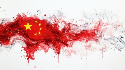 Chinese flag, showcasing quantum-inspired designs that radiate energy and movement