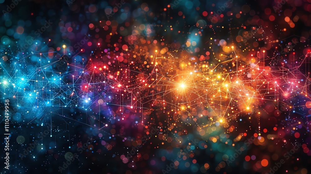 Wall mural abstract colorful glowing network connection background.