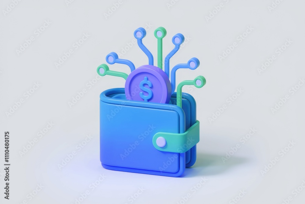 Aufkleber digital wallet with connected coin symbolizes online finance fintech and secure transactions.