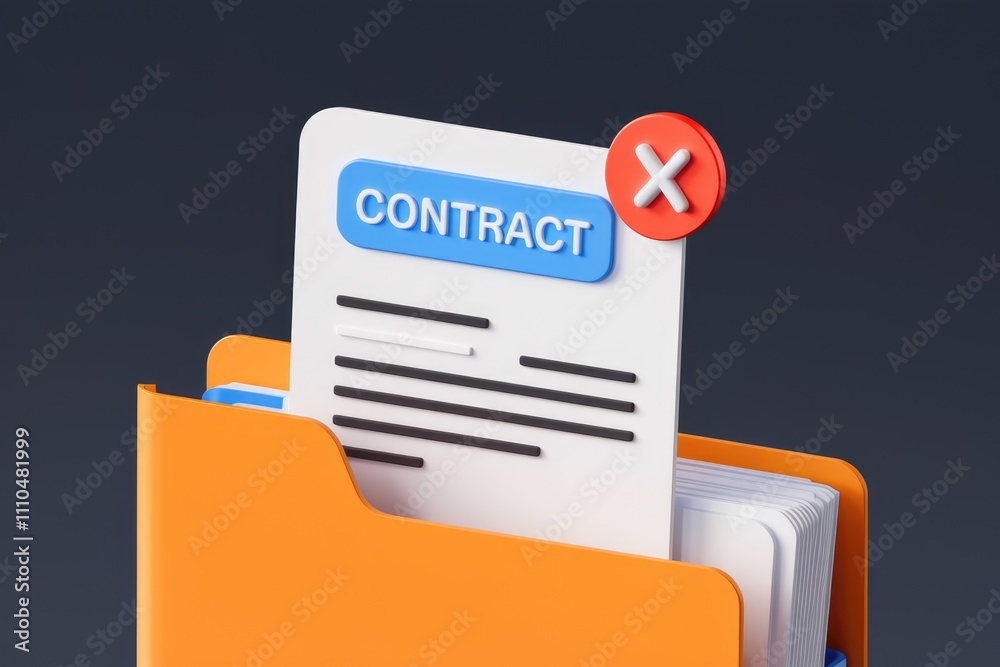 Poster Rejected contract document in an orange folder; signifying disapproval or cancellation.