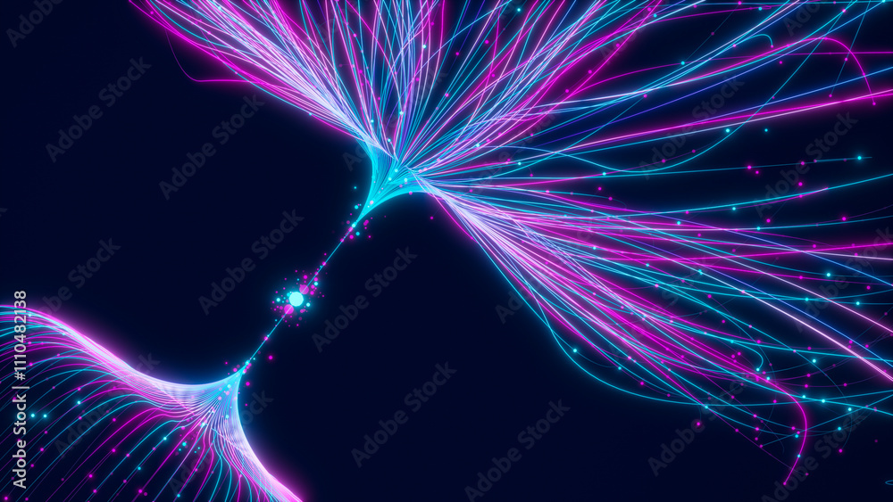 Poster Big data artificial intelligence machine learning neural network flow complex information science innovation technology data analysis visualization cyberspace future. 3d rendering.