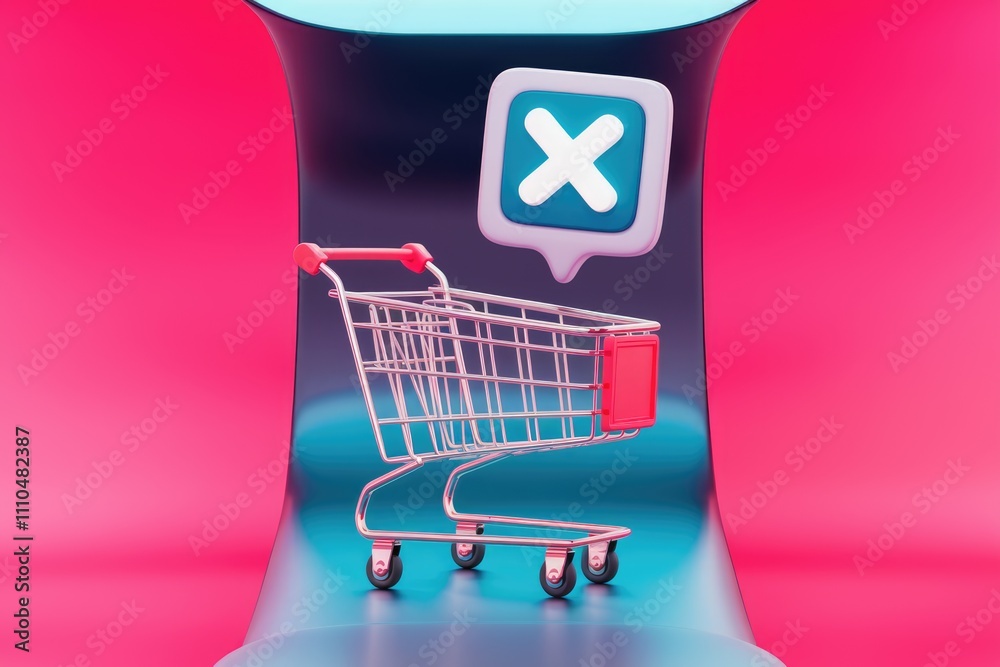 Poster Empty shopping cart with a cross mark  signifying cancelled order or returned item.