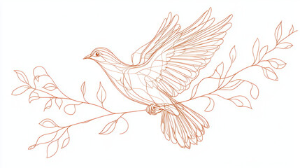 line art dove on branch - minimalist artwork for peace