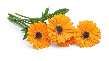 A photostock of vibrant orange marigold flowers in full bloom, placed on a clean white background, bright and festive. High Quality