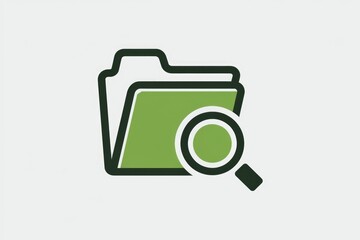 A green folder icon with a magnifying glass over it  symbolizing file search or data analysis.