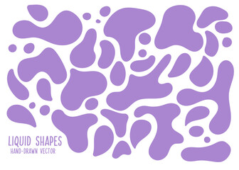 Liquid organic shapes, purple figures. Vector drawing by hand.