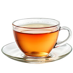 Transparent glass cup with tea on plate against, Isolated on a Transparent Background