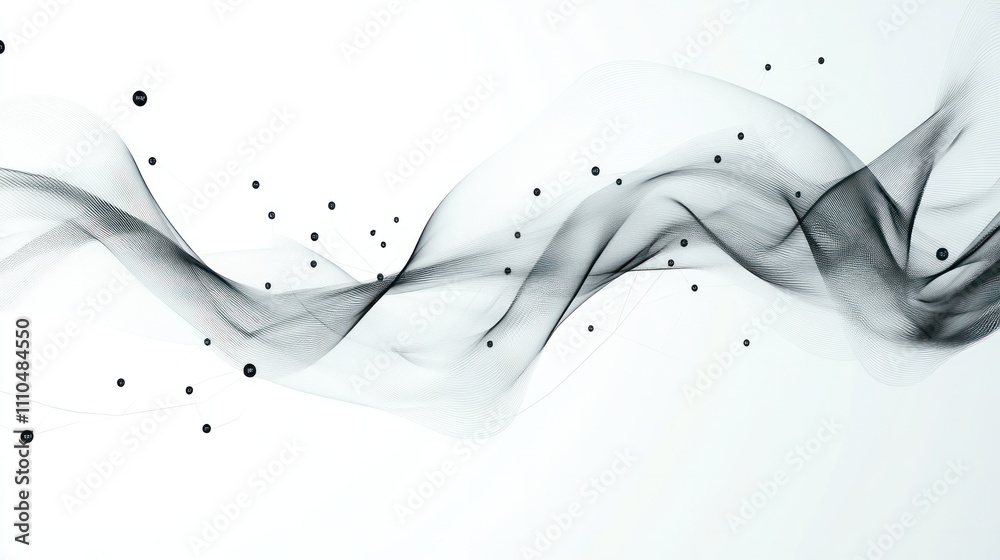 Fototapete nodes and lines arranged in a fluid, wave-like pattern, conveying motion and innovation on a minimal