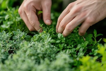 Herbs harvesting in a home garden nature photography close-up view of fresh herbs sustainability concept urban lifestyle environment organic gardening practices for health benefits