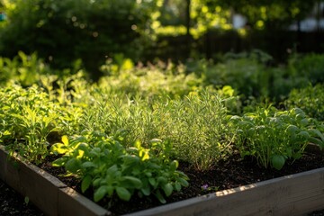 Gardening action growing fresh herbs in a home garden nature setting vibrant early morning sustainable lifestyle concept for health enthusiasts