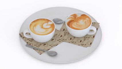 coffee for two cups with white background