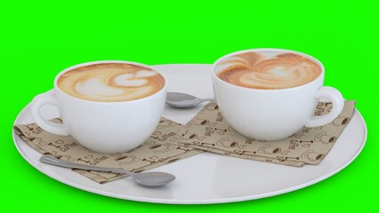 coffee for two cups with green background