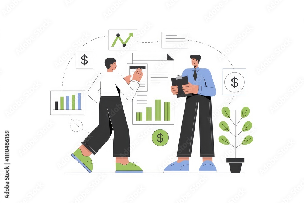 Aufkleber Two businessmen analyzing financial data and graphs  collaborating on project strategies and growth.