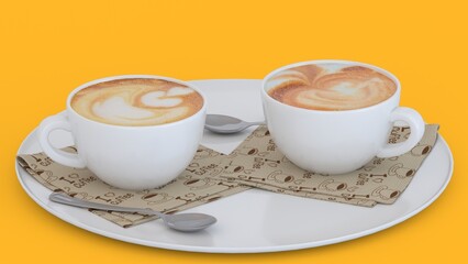 coffee for two cups with yellow background