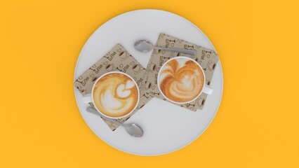 coffee for two cups with yellow background