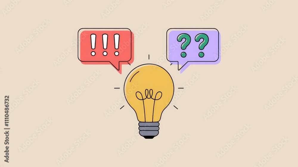 Leinwandbilder Lightbulb surrounded by exclamation and question marks for problem solving.