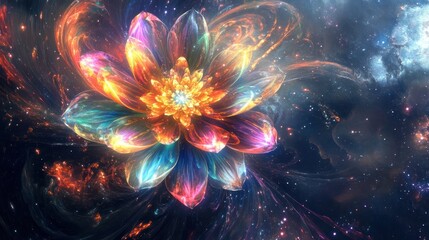 flower, showcasing delicate petals that appear to be made of light. The image conveys a sense of tranquility, with soft,