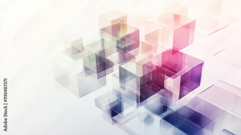 Fototapete building blocks interconnected with translucent geometric shapes,