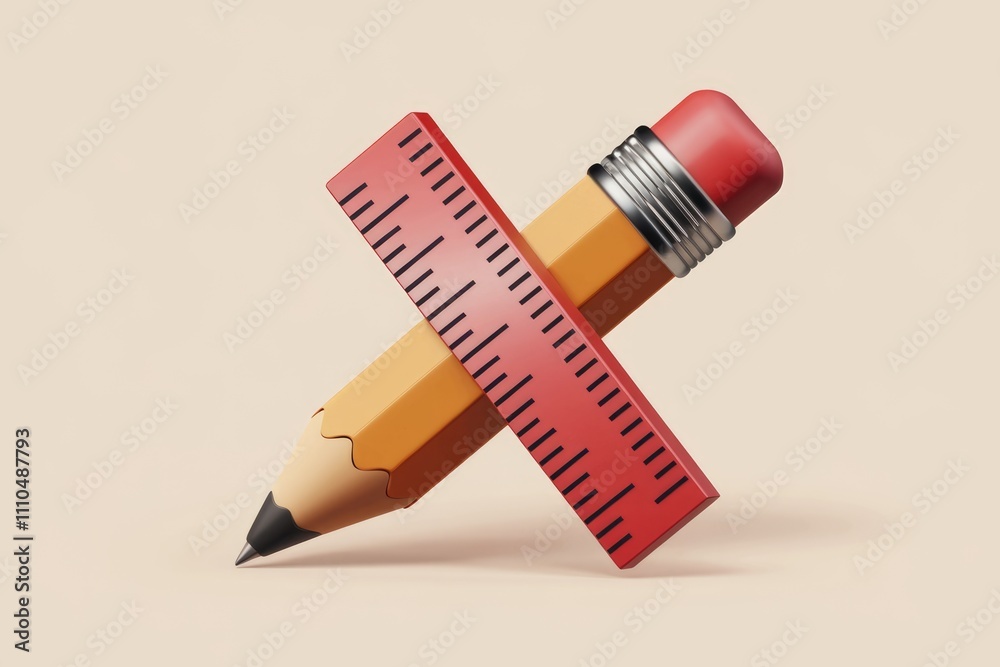 Aufkleber A pencil and ruler intersect  symbolizing precision and creativity in design and drawing.