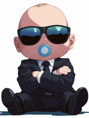 Cool Baby Like a Boss Toddler with Baseball Cap and large Sunglasses Mini Chef Baby	