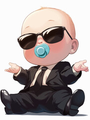 Cool Baby Like a Boss Toddler with Baseball Cap and large Sunglasses Mini Chef Baby	