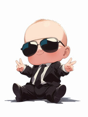 Cool Baby Like a Boss Toddler with Baseball Cap and large Sunglasses Mini Chef Baby	