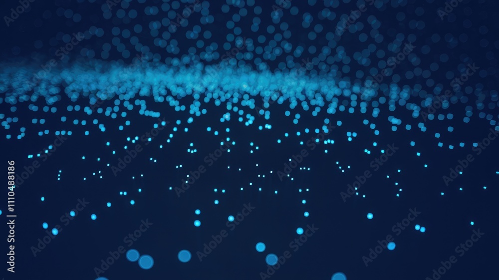 Poster Blue glowing particles falling from above creating mesmerizing visual effect.