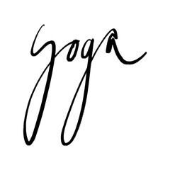 Black grunge yoga font lettering calligraphy brush hand drawn symbol, minimalistic illustration clipart. Decor logo yogi element for logo, label, emblem, poster, wall art, postcard, nail sticker, t