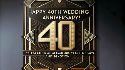 Minimalist 40th wedding anniversary card in Art Deco style