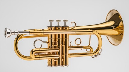 Obraz premium A gleaming golden trumpet a brass instrument used in orchestras and bands ready to play.