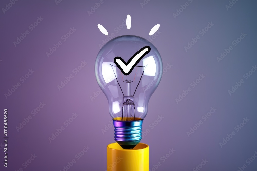 Leinwandbilder a lightbulb with a checkmark inside symbolizes a brilliant idea solution found or task completed.