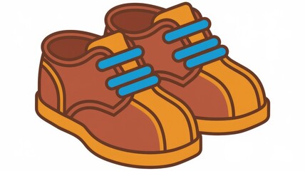 A pair of brown leather children's shoes with blue laces.