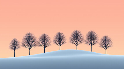 雪景色に浮かぶ並木と穏やかな冬の空