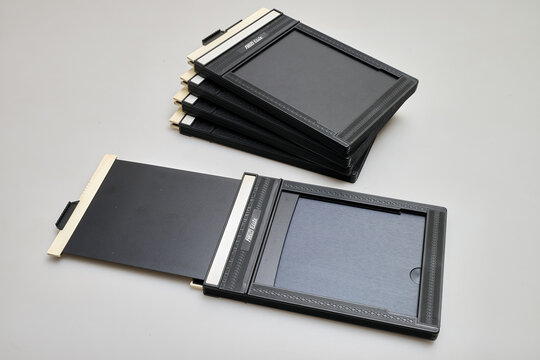  Illustrative editorial picture of a lot of 4x5  inch sheet film holder made by Fidelity